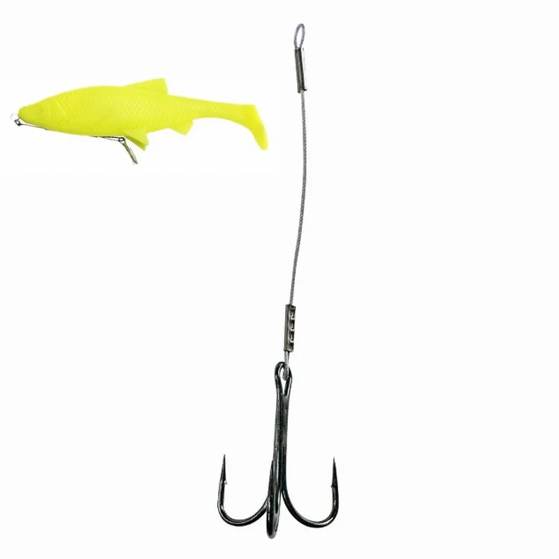 5 piezas de anzuelo triple de pesca 6 # -2/0 # Leader Wire Rig Stinger Hook Línea de acero para cebo blando Trolling lento Walleye Catfish Bass