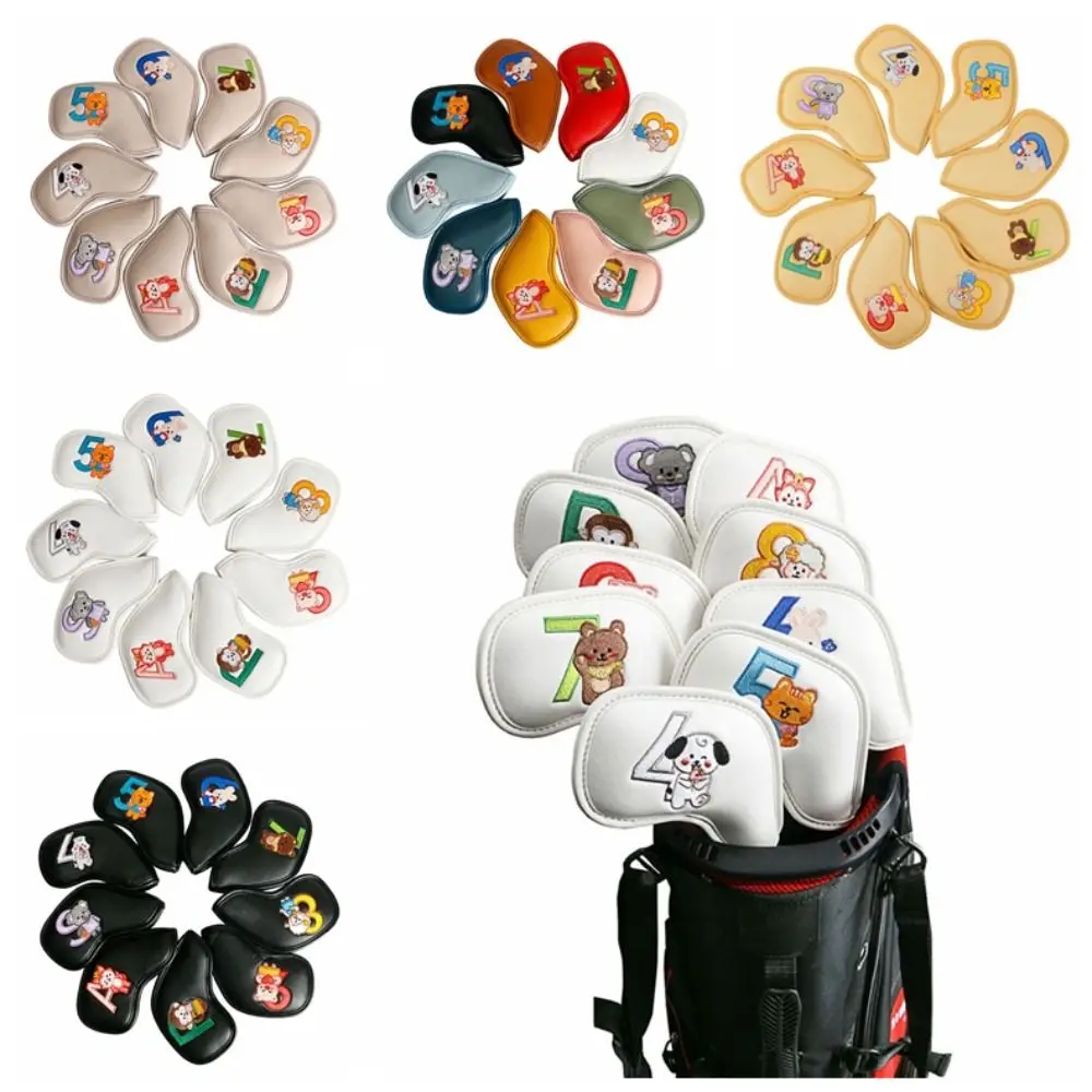 Juego de fundas para la cabeza de Golf de PU, 9 piezas, impermeable, patrón bordado, cubierta para la cabeza del palo de Golf, funda protectora portátil para golfistas - imagen 3
