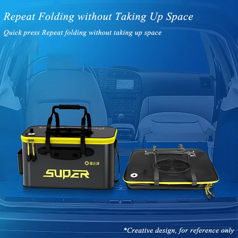 Cubo de pesca plegable portátil con orificio de aireación, cebo vivo, bomba de oxígeno, bolsa EVA para acampar al aire libre, protección para peces - imagen 4