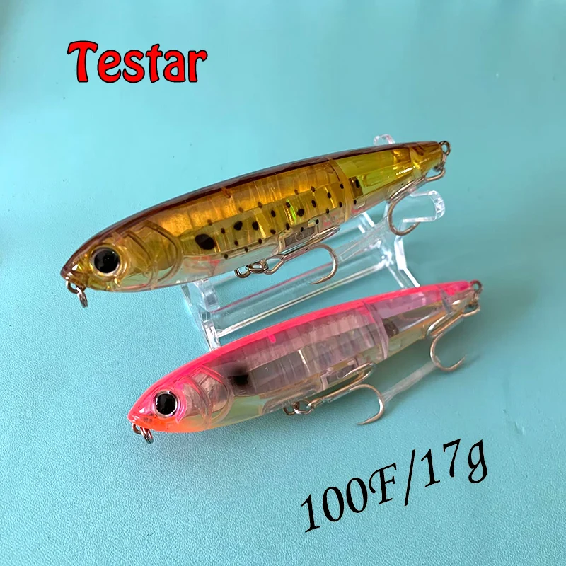 Señuelo de Pesca Testar, 100mm, 17g, cebo tipo lápiz flotante Topwater de fundición larga, Wobblers artificiales, cebo adhesivo láser para Lucio, Pesca - imagen 2
