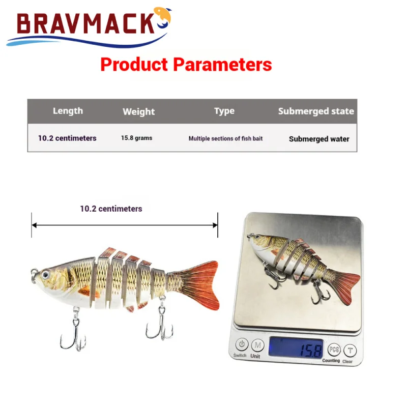 Kit de Señuelos de Swimbait, sonajero de segmento biónico que se hunde multiarticular, anzuelos triples, caja de aparejos de Pesca, 1 ud. - imagen 2