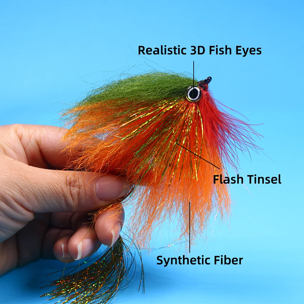 Ellllv-anzuelo serpentina de 6,9 pulgadas para mosca, 4/0, gran juego, ojos 3D, señuelo de pez cebo realista, pesca de lubina, especie de agua salada almizclada - imagen 2