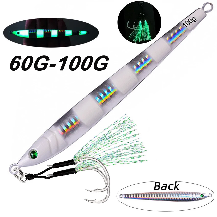 Plantilla de fundición de Metal súper larga, 60G, 80G, 100G, con gancho, cuchara de Jigging fundida, señuelo de pesca, aparejos de cebo Artificial, 1 Uds.