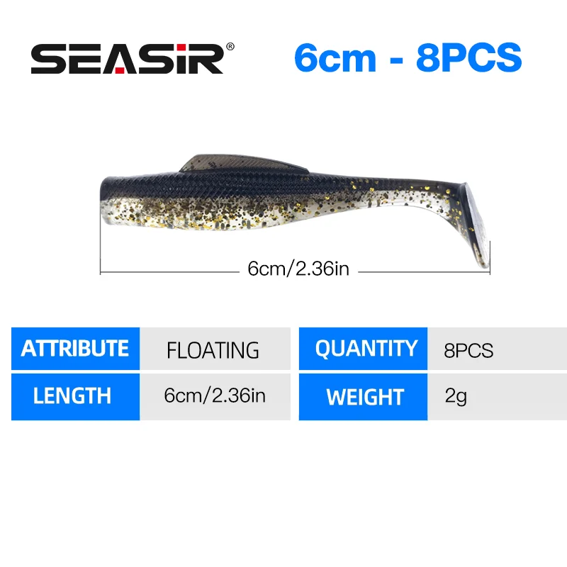 Seasir Paddle Tail Swimbaits Material TPE 8 uds/6 uds cebo suave flotante varios colores 2g/5g, 6cm/8cm juegos de Señuelos de Pesca - imagen 3