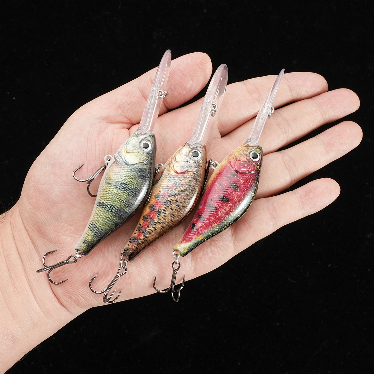 Señuelo de pesca Johncoo, señuelo con manivela, cebo de pesca de buceo profundo, color impreso, señuelo de pesca flotante, cebo de pesca de 55 65mm