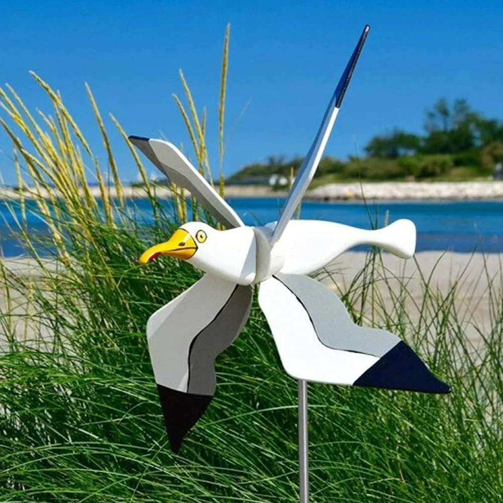 Molino de viento decorativo con gaviota – Adorno para jardín