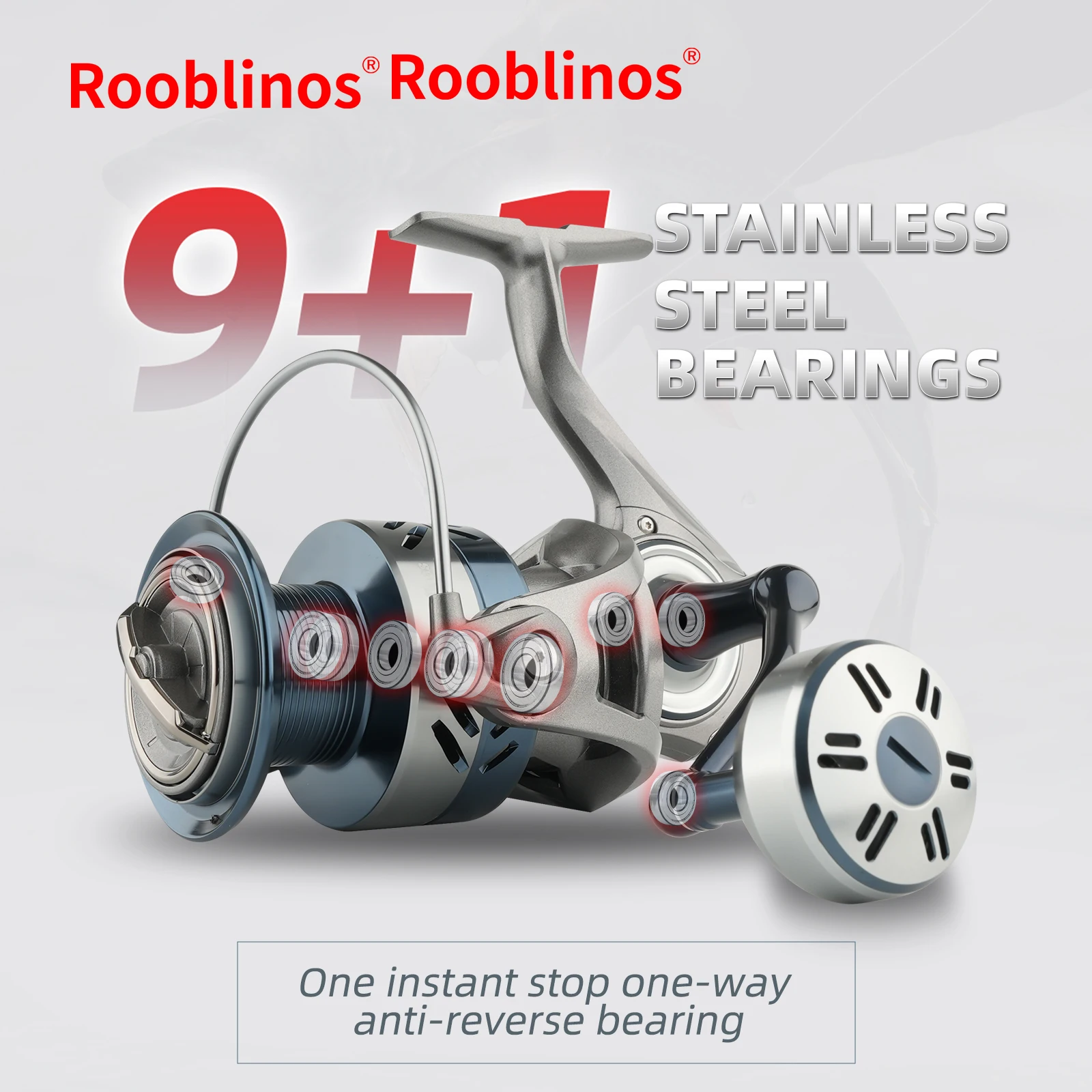 Carrete spinning Rooblinos RX – Arrastre 12 kg y 9+1 rodamientos - imagen 2