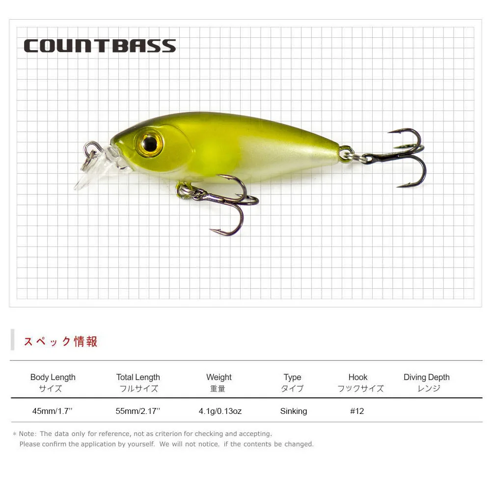 COUNTBASS Minnow hundido 45 mm 1-3/4" 4,1 g 1/8 oz. Señuelo de cebo duro Señuelos de pesca de pescador Wobbler La Peche Au Leurre Hardbaits - imagen 2