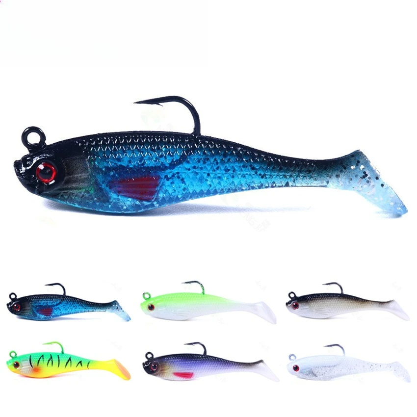 Señuelo de pesca de goma con cebo suave, 8cm-10g, Swimbait Artificial que se hunde, cola en T rizada, Jig Head, aparejos de pesca, productos para Lucio, 1 ud.