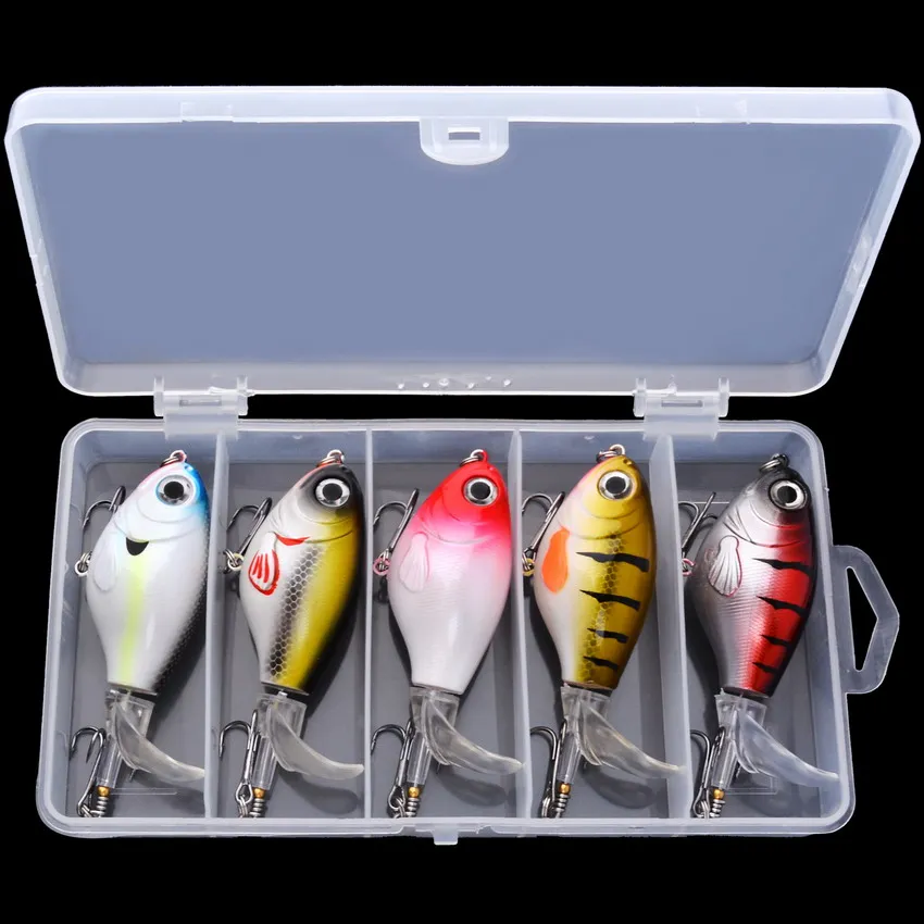 Señuelos de Pesca Topwater, cebo Artificial duro Crankbait, de agua superior Wobblers, cola giratoria, aparejos de pesca, 16g, 5 unids/lote por caja - imagen 2