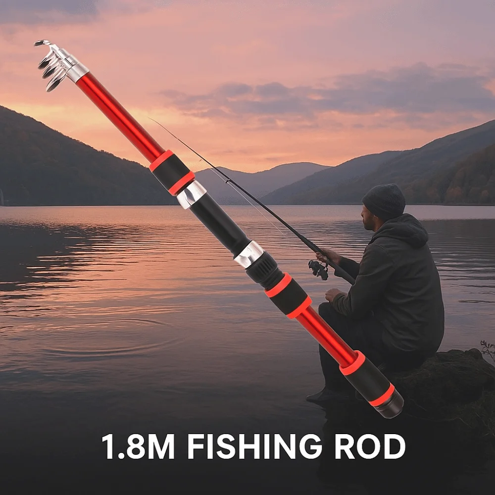 Caña de pescar telescópica portátil, Mini caña de pescar giratoria dura, almacenamiento de 45cm, práctica caña de pescar, aparejos de pesca - imagen 5