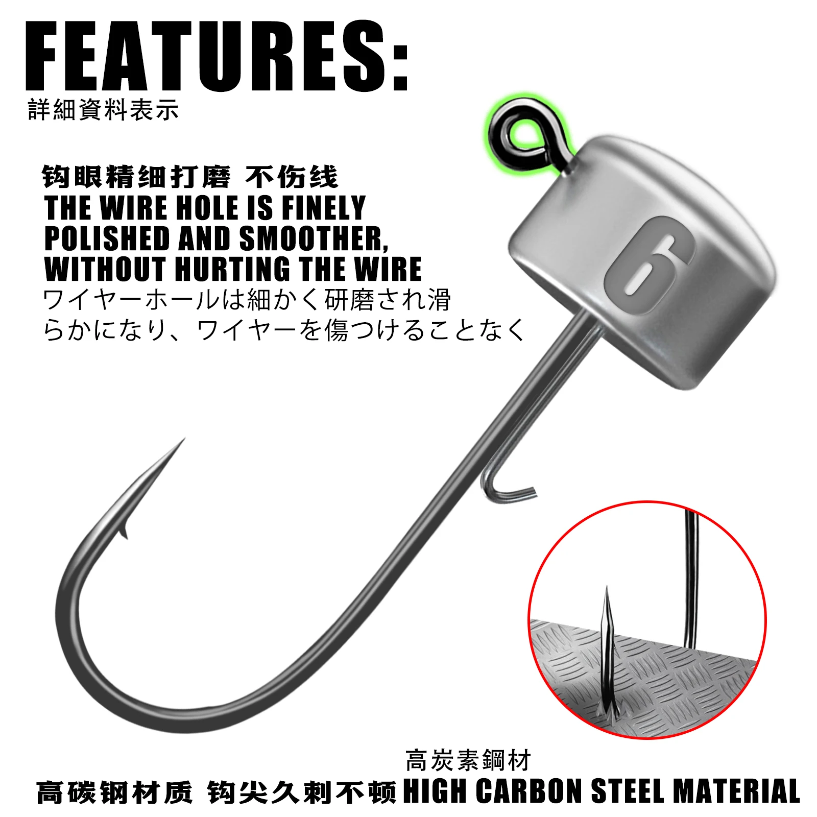 SAMOLLA-anzuelo de cabeza de Plomo fundido a presión, pesca de raíz reforzada 3 veces para evitar colgar objetos pequeños en la parte inferior, - imagen 4