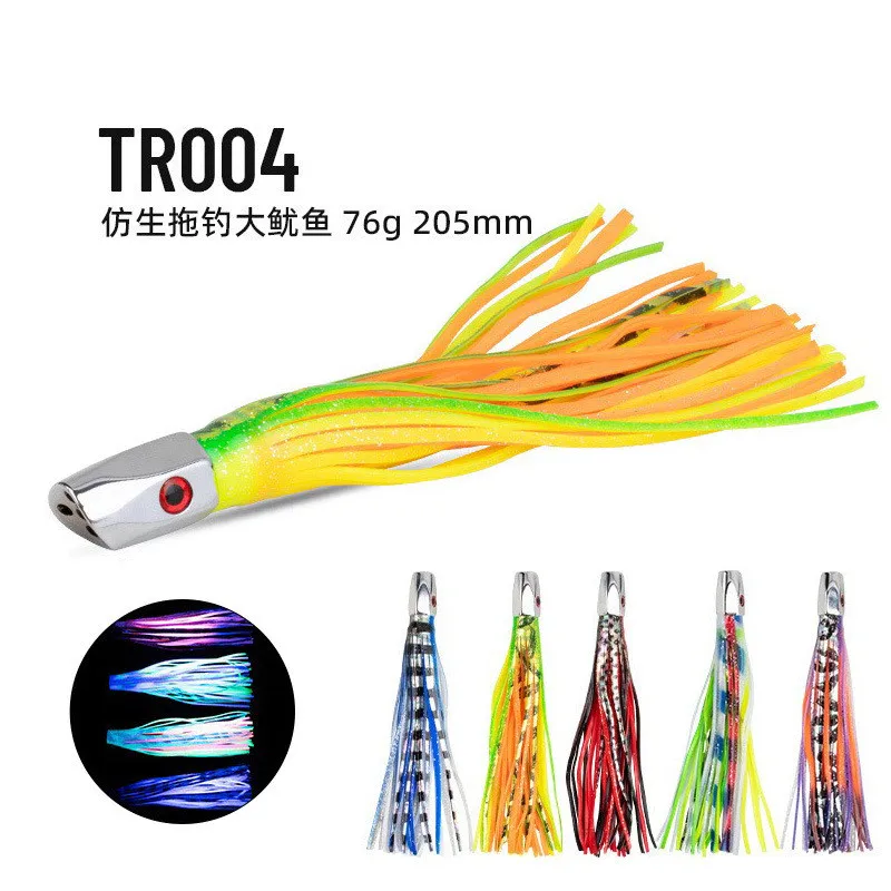 TR004 cabeza de cobre pulpo calamar falda cebo 20,5 cm agua de mar señuelo de pesca de aguas profundas gran juego pesca de arrastre Marlin atún señuelo de arrastre - imagen 3