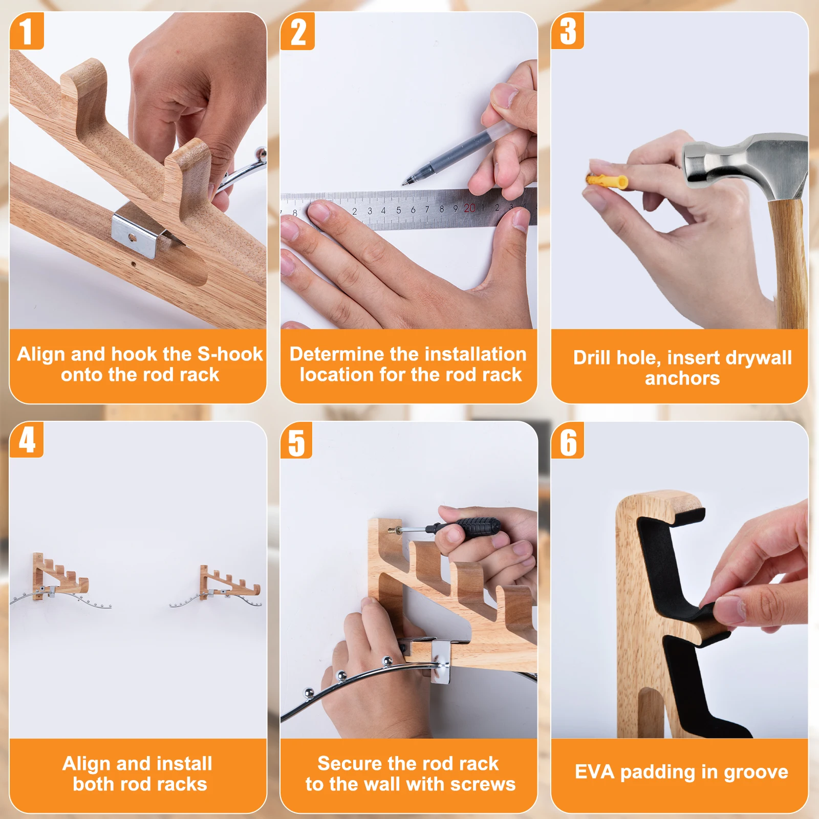 Soporte para caña de pescar Goture, organizador de almacenamiento para caña de pescar para garaje, estante para caña de pescar montado en la pared con almohadilla protectora suave - imagen 5