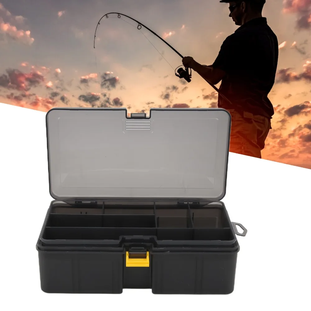 Caja de almacenamiento de cebo de pesca de doble capa, caja de aparejos de pesca gris impermeable, divisores extraíbles, caja de herramientas de pesca, almacenamiento de cebo - imagen 2