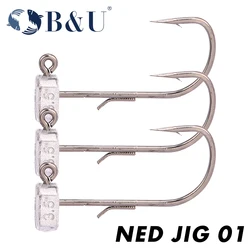 Anzuelos de Pesca B&U Ned Jig Head, Anzuelos Afilados para Señuelos de Plástico Suave, Aparejos de Pesca de Agua Dulce y Salada para Lubina y Trucha