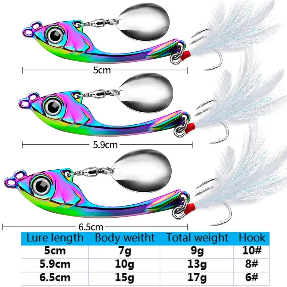 VIB Spinner 7g 10g 15g señuelo de Pesca Trolling giratorio cuchara hoja gancho giratorio Pesca VIBRATION Gear hundimiento Swimbait plantilla de Metal cebo - imagen 3