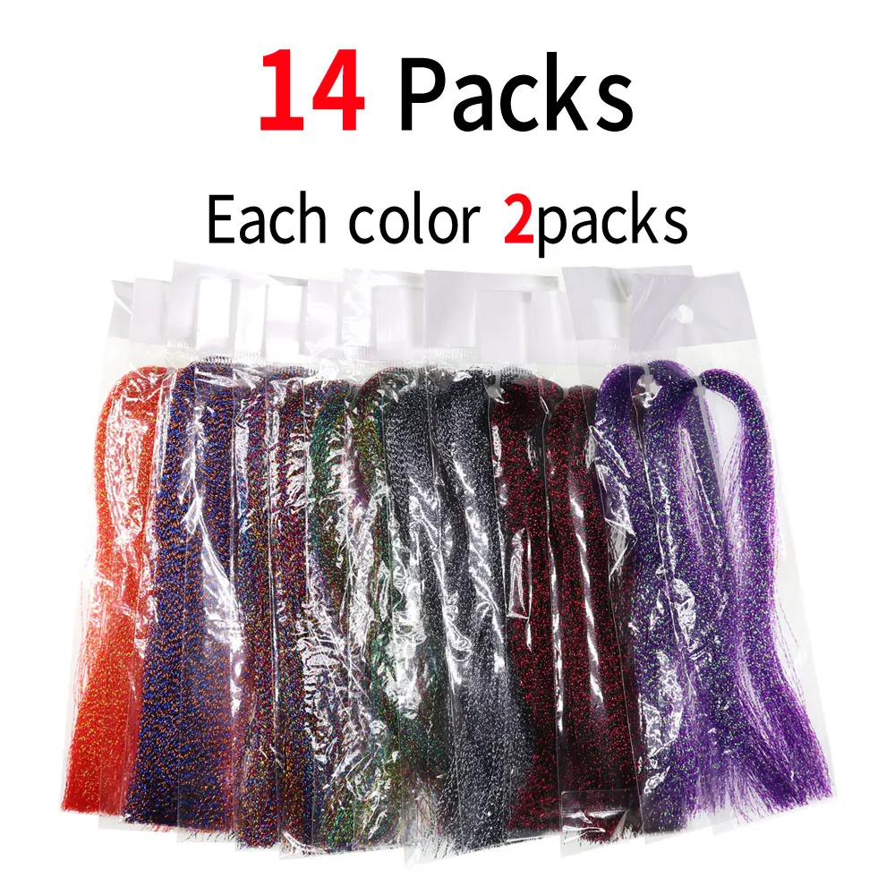 Bimoo-anzuelos para moscas ninfas, 14 paquetes de 7 colores variados, Flashabou, varios tonos para moscas, ninfas, Streamer, Sabiki