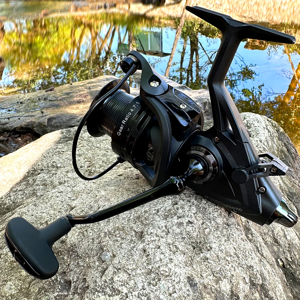 Carrete de Pesca giratorio de carpa 3000-6000, 5,2: 1/4, 7:1, doble sistema, arrastre máximo fuerte, carrete de aluminio CNC de 10kg, carrete de Pesca de mar - imagen 3