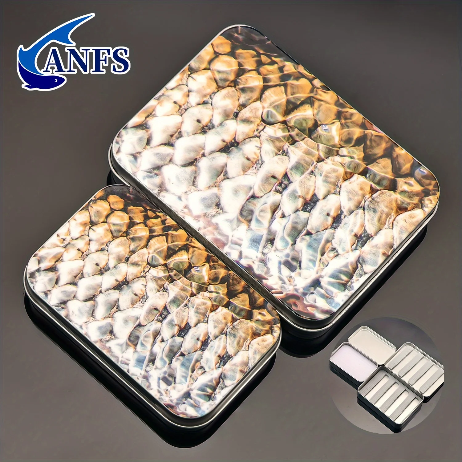 ANFS 1 caja de aparejos de pesca con mosca de Metal, caja de almacenamiento con anzuelo volador, caja de almacenamiento para mosca biónica, caja de almacenamiento de Metal para pesca al aire libre