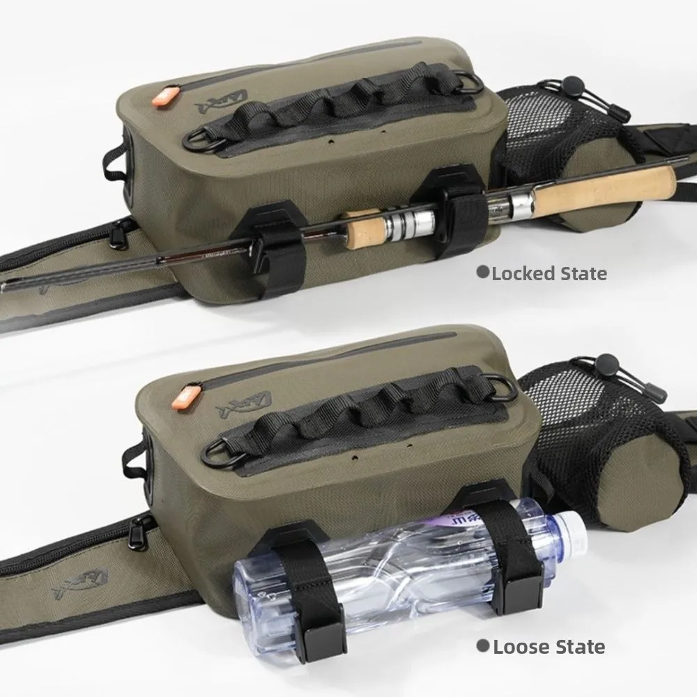 Bolsas de pesca con señuelo de TPU de doble capa, bolso de hombro de pesca impermeable de gran capacidad, correa de caña ajustable cruzada - imagen 3