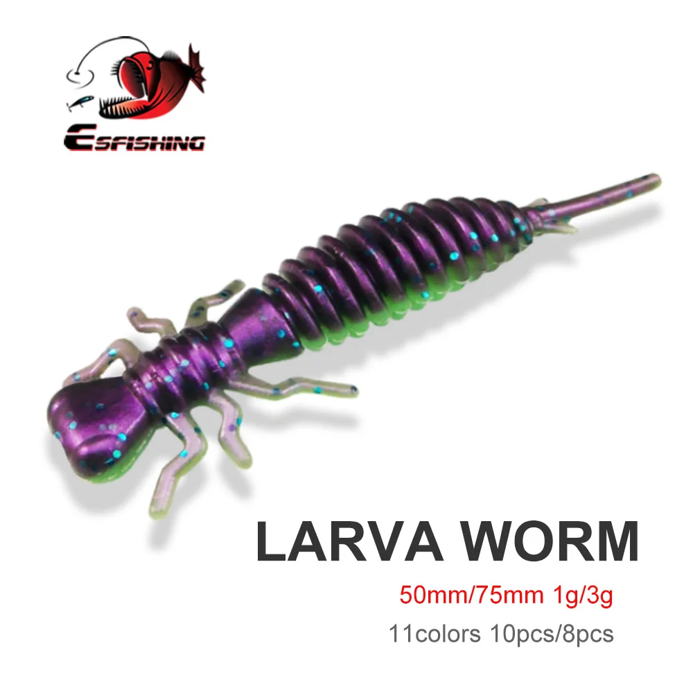 ESFISHING nuevo Jigging cebo de gusano suave Larva 50mm 75mm para todos los peces Iscas Pesca hielo Artificial pequeño señuelo de Pesca aparejos - imagen 2