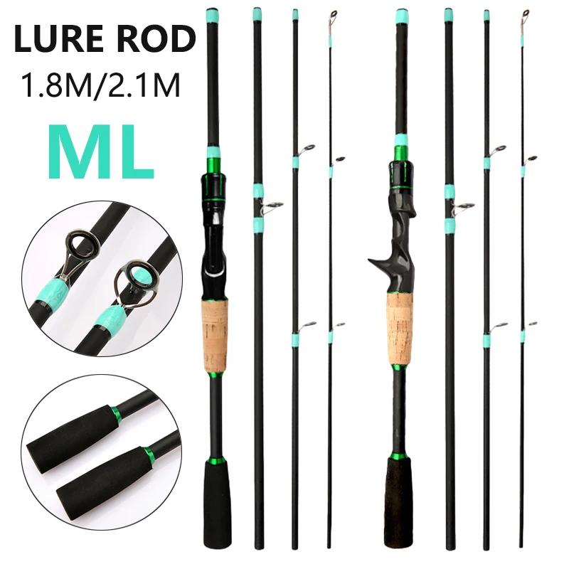 Caña de pescar de viaje de carbono ultraligera, 5/4 secciones, Combo ML Power Lure Pole con carrete de Baitcasting 18+ 1BB, arrastre máximo de 8KG - imagen 2