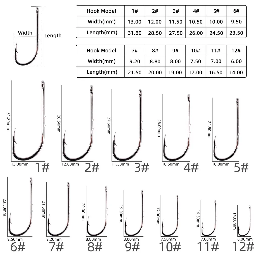 20/50pcs Long Shank Fishing Hooks #12-#6/0 Fish Hooks High Carbon Steel Sharp Barbed Fishhook Offset Narrow Baits Carp Fishing - imagen 2