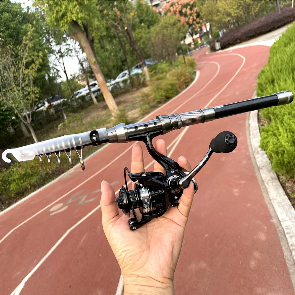 Ghotda-caña de pescar telescópica de 1,5-2,4 m, Kit de carretes de pesca, carrete de caña de pescar giratorio portátil de viaje con gancho de línea, Combo completo - imagen 5