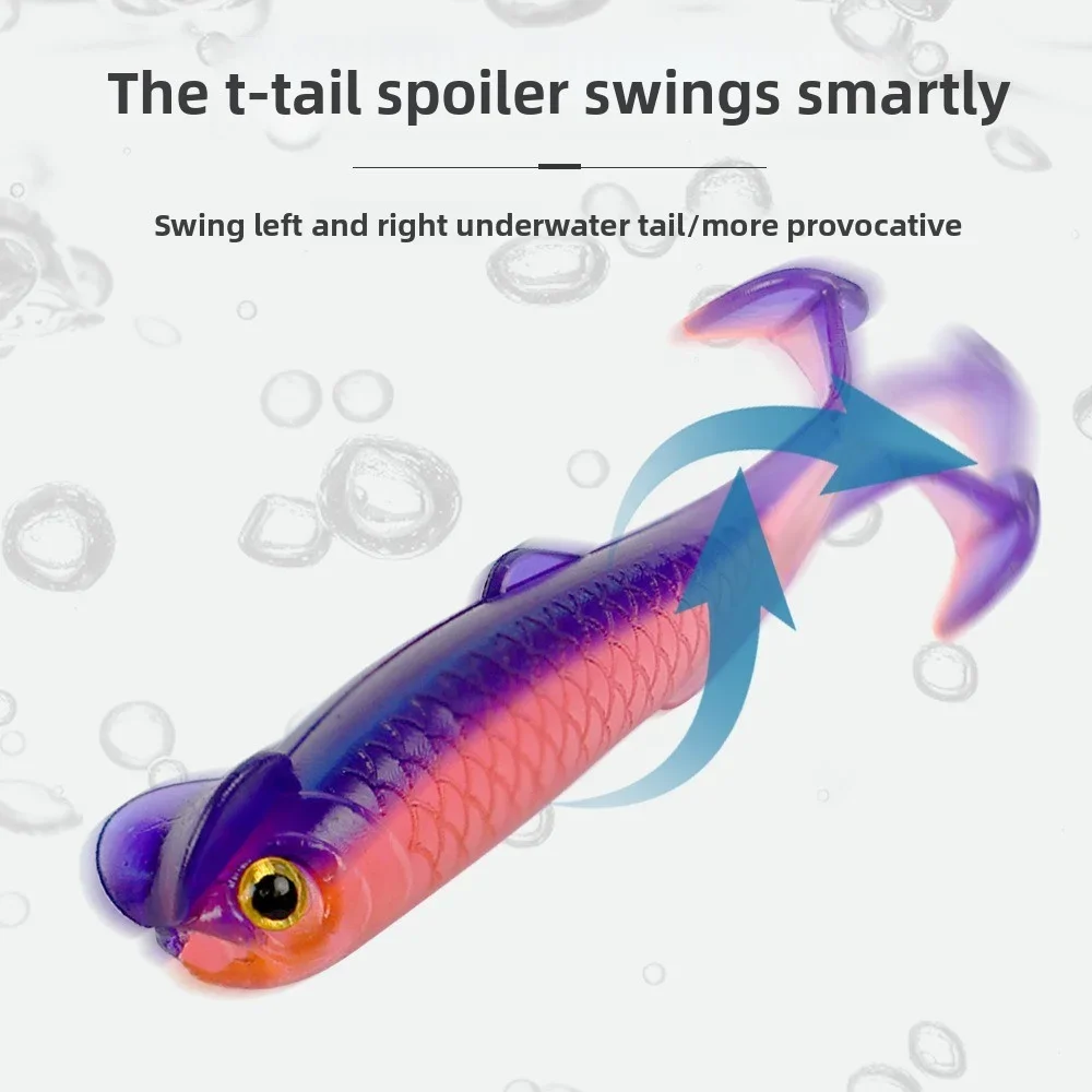 MUKUN-señuelo de pesca Artificial 3D con TTail, cebo de pescado Flexible para plantillas de Texas, anzuelos locos, cebo de atracción de peces al aire libre, 20 piezas - imagen 5