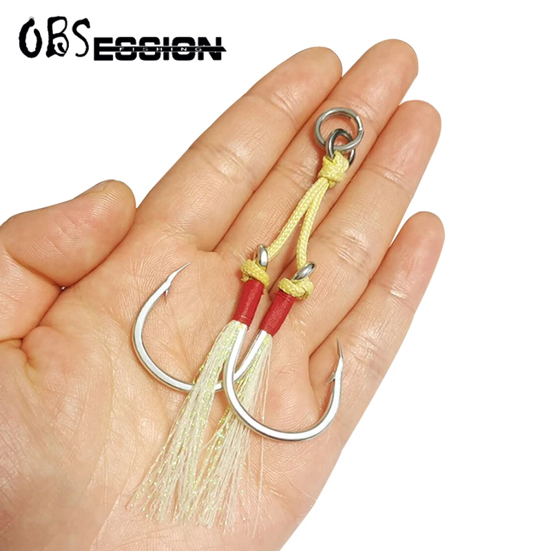 OBSESSION HK002/3 10 Uds anzuelos de anzuelo de asistente doble 1/0 2/0 3/0 4/0 5/0 SJ41 anzuelo de pesca de mar de asistencia de plantilla lenta de acero inoxidable - imagen 4
