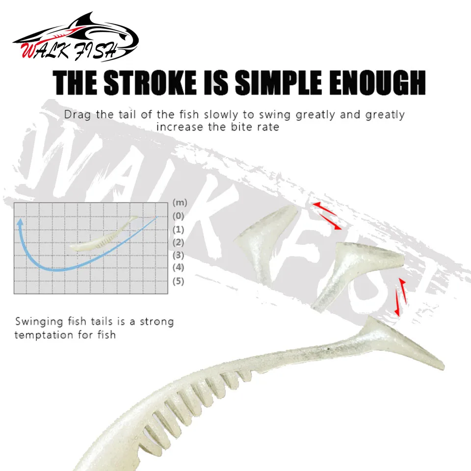 WALK FISH 10 Uds. Señuelos blandos 0,8g 52mm cola en T Señuelos de pesca Jigging Wobblers aparejos doble Color Lucio Swimbait de silicona - imagen 5