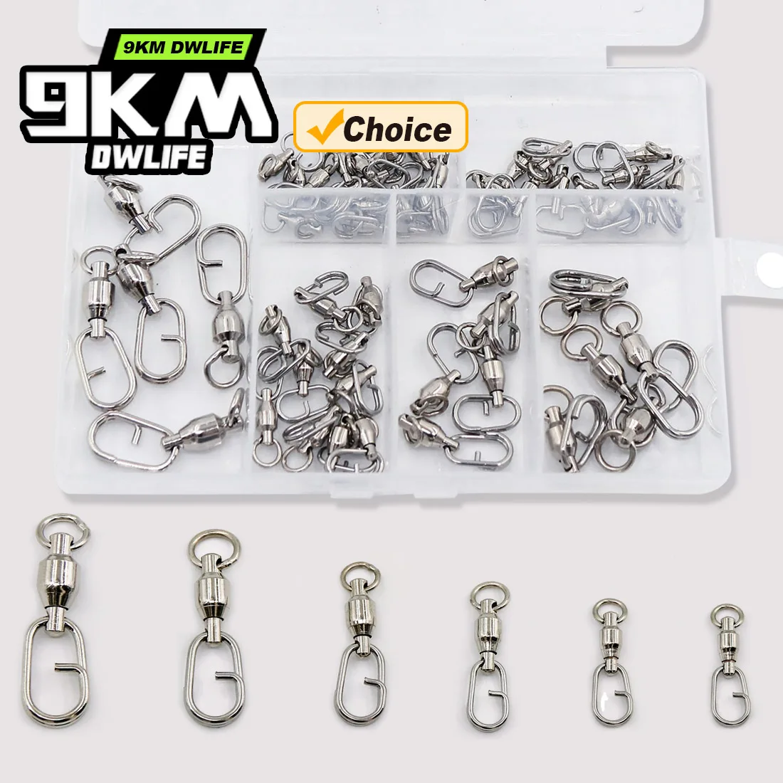 Kit de presión giratoria con rodamiento de bolas de 9KM, 50 Uds., broches giratorios de pesca, broches de cambio rápido, conector de sedal de señuelo de alta resistencia para agua salada