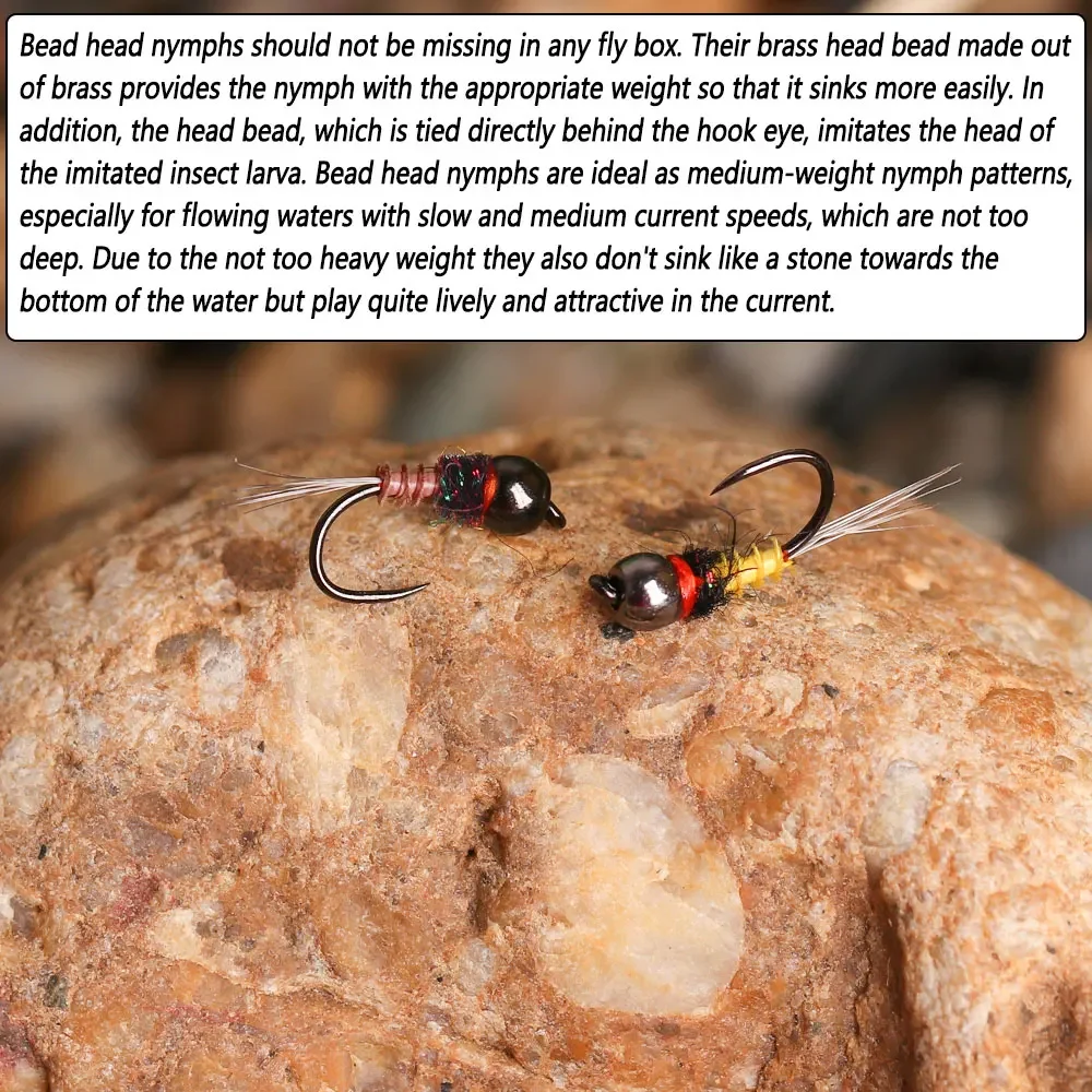 Bimoo 6PCS # 20 cabeza de cuentas de latón sin púas, ninfa húmeda, mosca de hundimiento rápido, ninfas europeas para trucha, gris, Bluegill, perca, Señuelos de Pesca - imagen 5