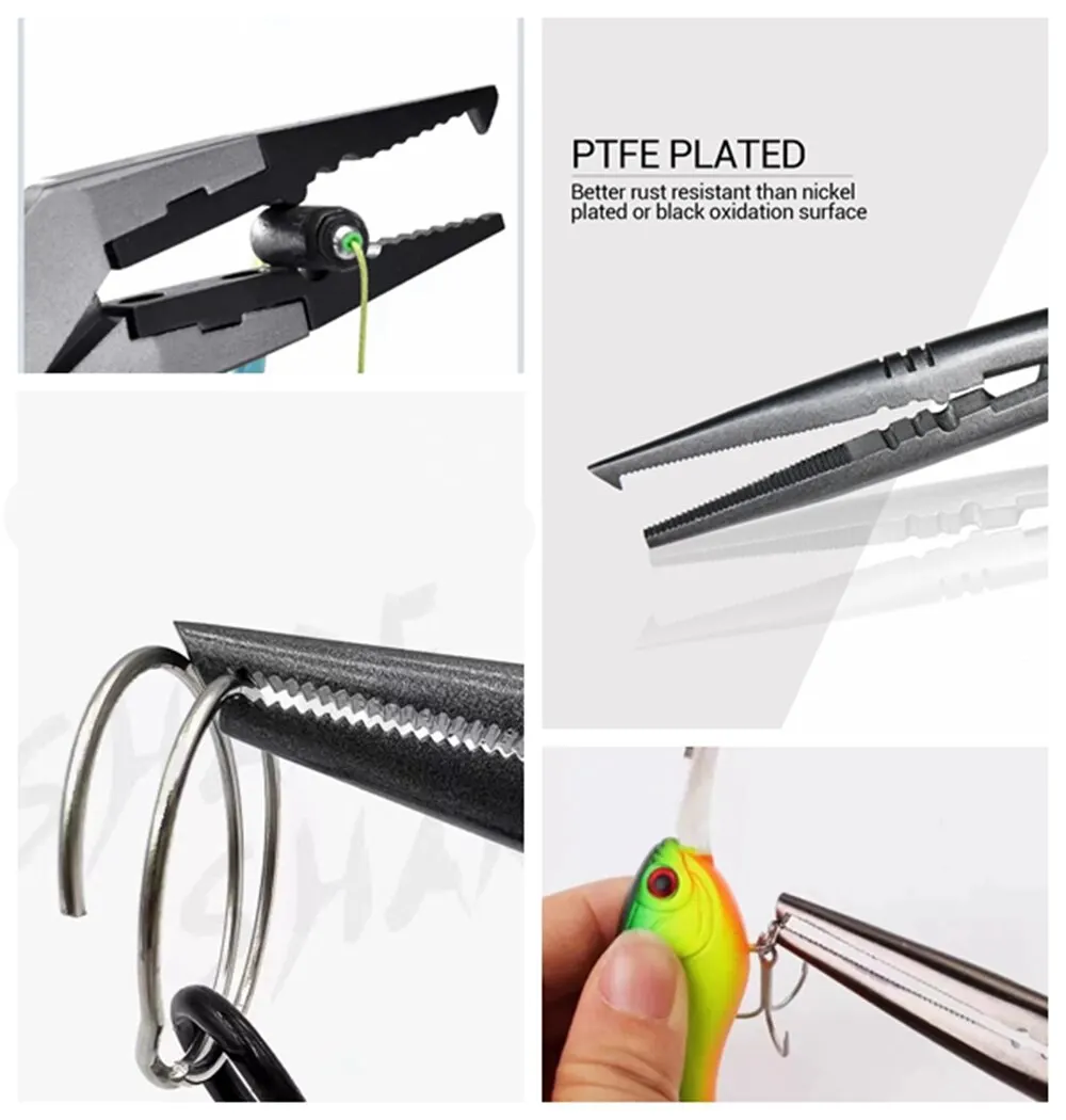 Tijeras de corte de línea de 23cm, alicates de pesca de señuelo, gancho de Punta larga resistente, herramientas de extracción multifuncionales con funda de acero inoxidable - imagen 4