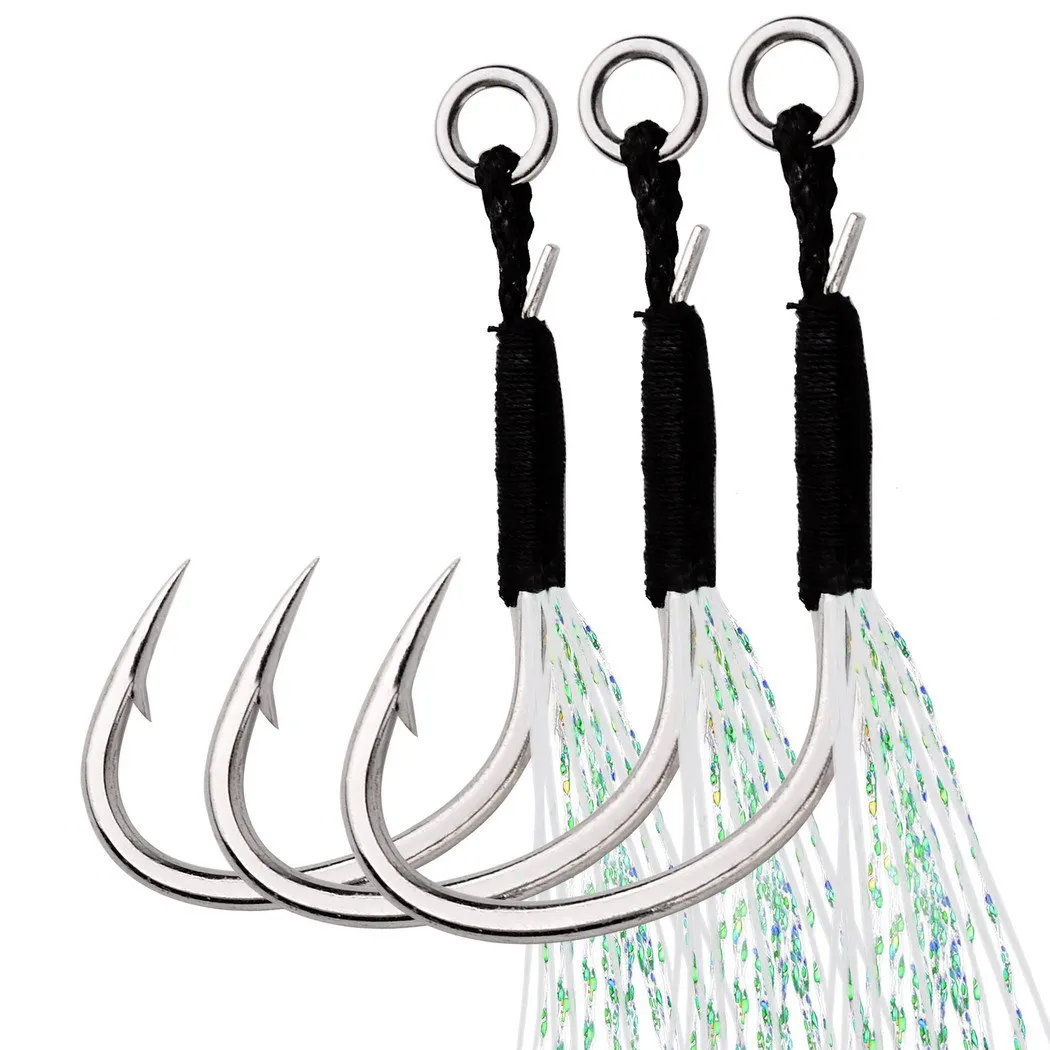 Anzuelos de asistencia con plumas – Metal y anilla sólida para jigging