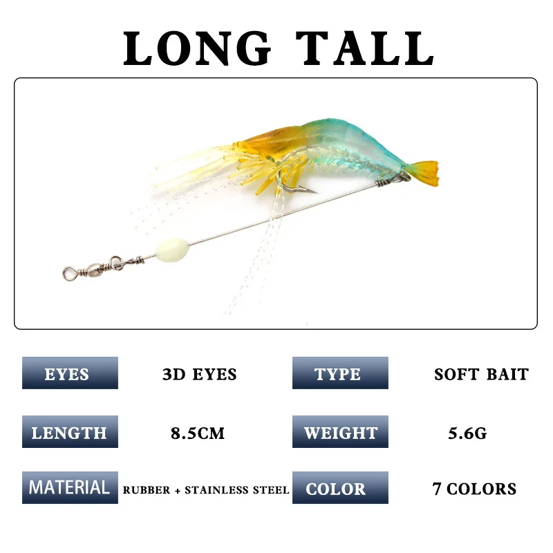 1 Uds. Cebo de camarón con cuentas luminosas, 8,5 cm-5g, señuelo suave que se hunde, larva de silicona, Swimbait, gambas sin malezas, gummifische leurre cebo de pesca - imagen 5