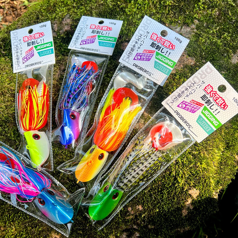 Cebo para la cabeza, 20g-100g, cebo Artificial para Lucio, cebos para lubina, señuelo de pesca de pez negro, Wobbler, con falda de hoja, plantilla para nadar en agua salada - imagen 4