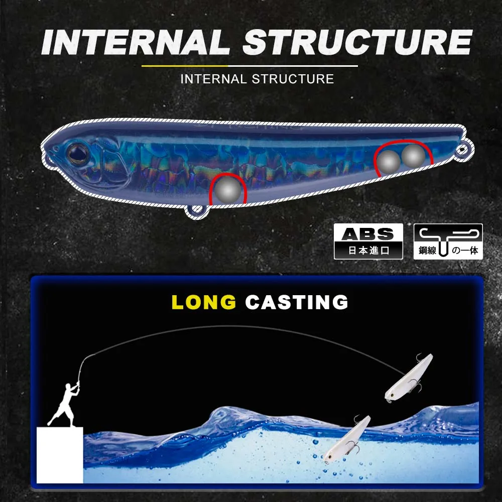 Señuelo de pesca con lápiz de superficie D1, 80mm, 8,5g, Stickbaits, señuelo de pesca de mar Topwater para Lucio, lubina, trucha, prey, planador, aparejos de pesca - imagen 4