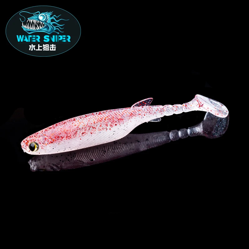 WATER SNIPER-Señuelos de Pesca de silicona, ojos de pez 3D, cola en T grande, Swimbait para pesca de Lucio, perca, 75mm, 8 Uds. - imagen 2