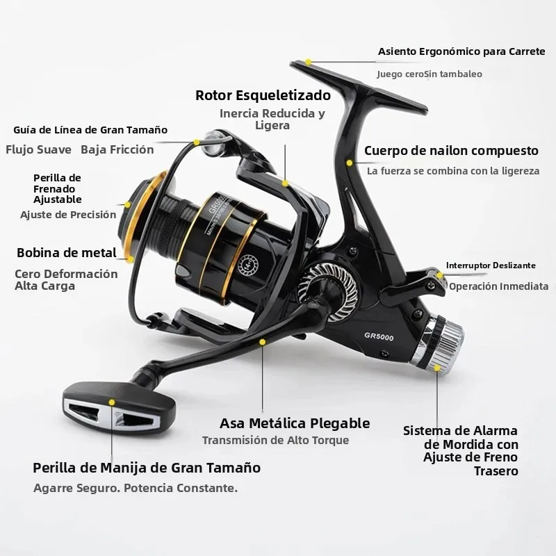 Huidiao carrete giratorio de doble arrastre 4 + 1BB Zero Play carrete de pesca con detección de mordeduras ultrasensible resistente a la corrosión para agua salada - imagen 2