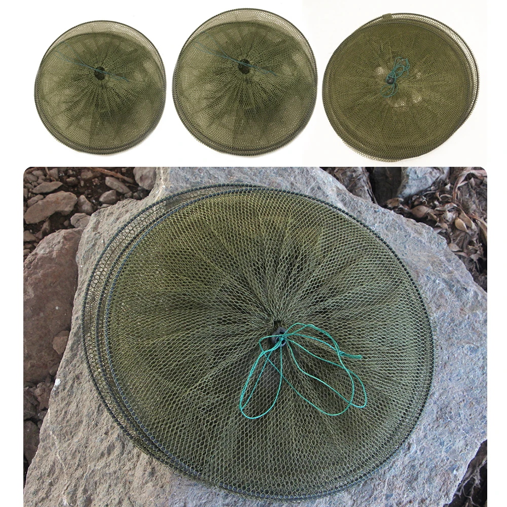 Red de malla de nailon portátil para almacenamiento de peces, accesorios de pesca, anillo de acero, jaula plegable para peces, trampa de pesca, aparejos de cesta para peces - imagen 5