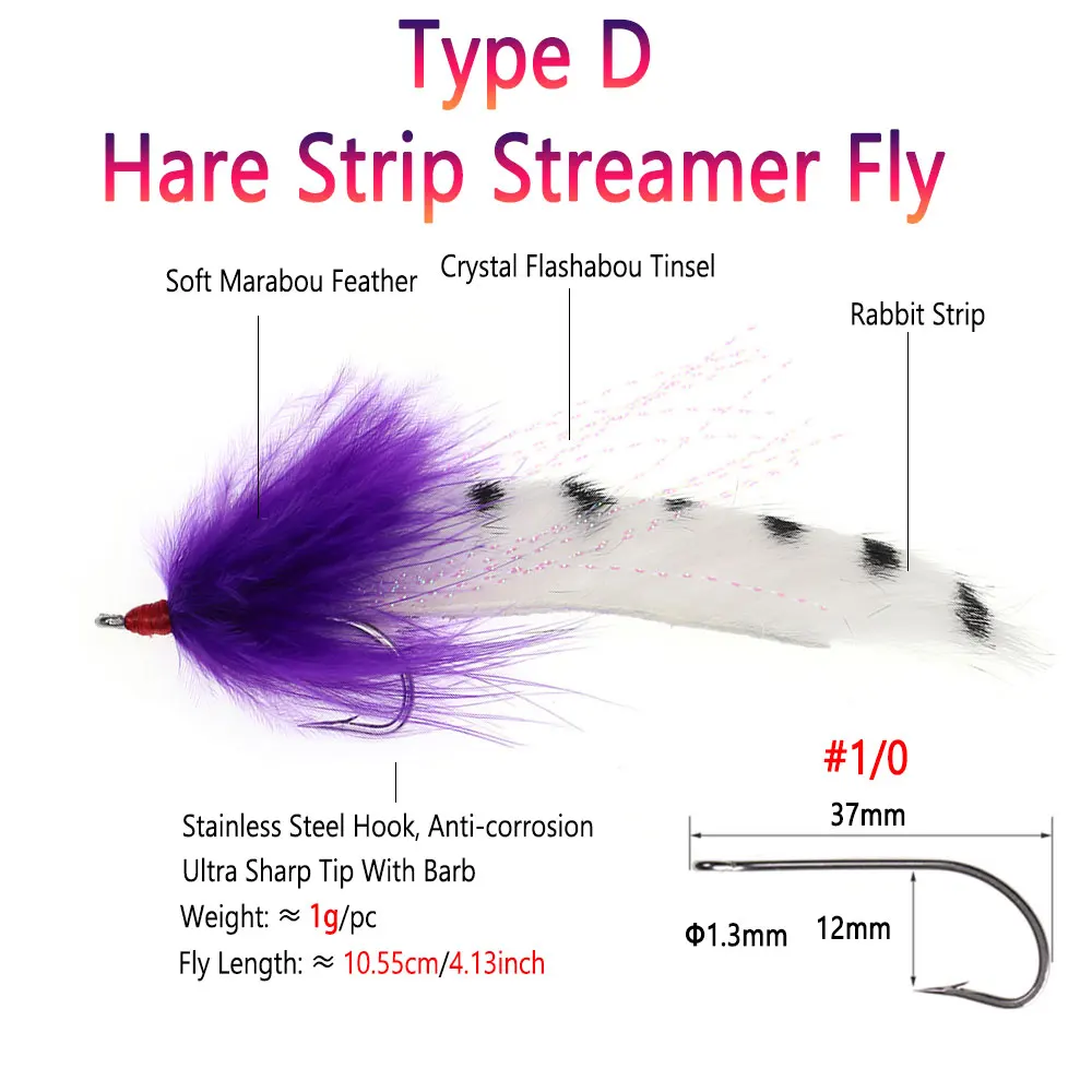 Bimoo-SEÑUELOS de pesca de agua salada, 2 piezas, 1/0, con mancuernas, Ojos de marabú, Streamer, tira de liebre, trucha, Lucio, Steelhead, Musky - imagen 5