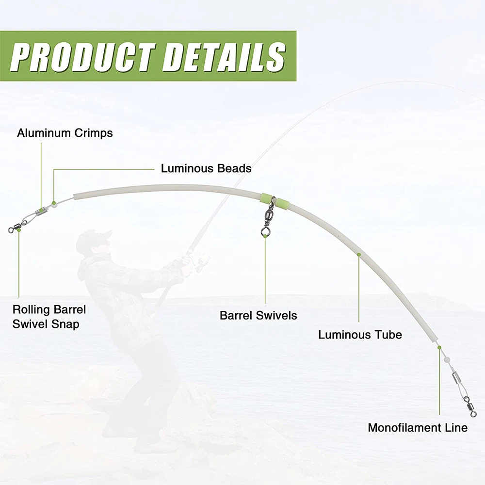 Conector de equilibrio de pesca luminoso, alimentador de 4 piezas, mangas antienredos, tubo con línea de cuentas giratoria, tubo luminoso, aparejos de pesca - imagen 4