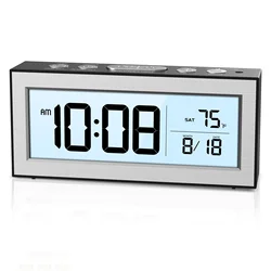 ORIA 알람 시계 디지털 침대 옆 시계 배터리로 작동되는 LCD 알람 시계 날짜 및 온도 표시 가정 사무실 여행용