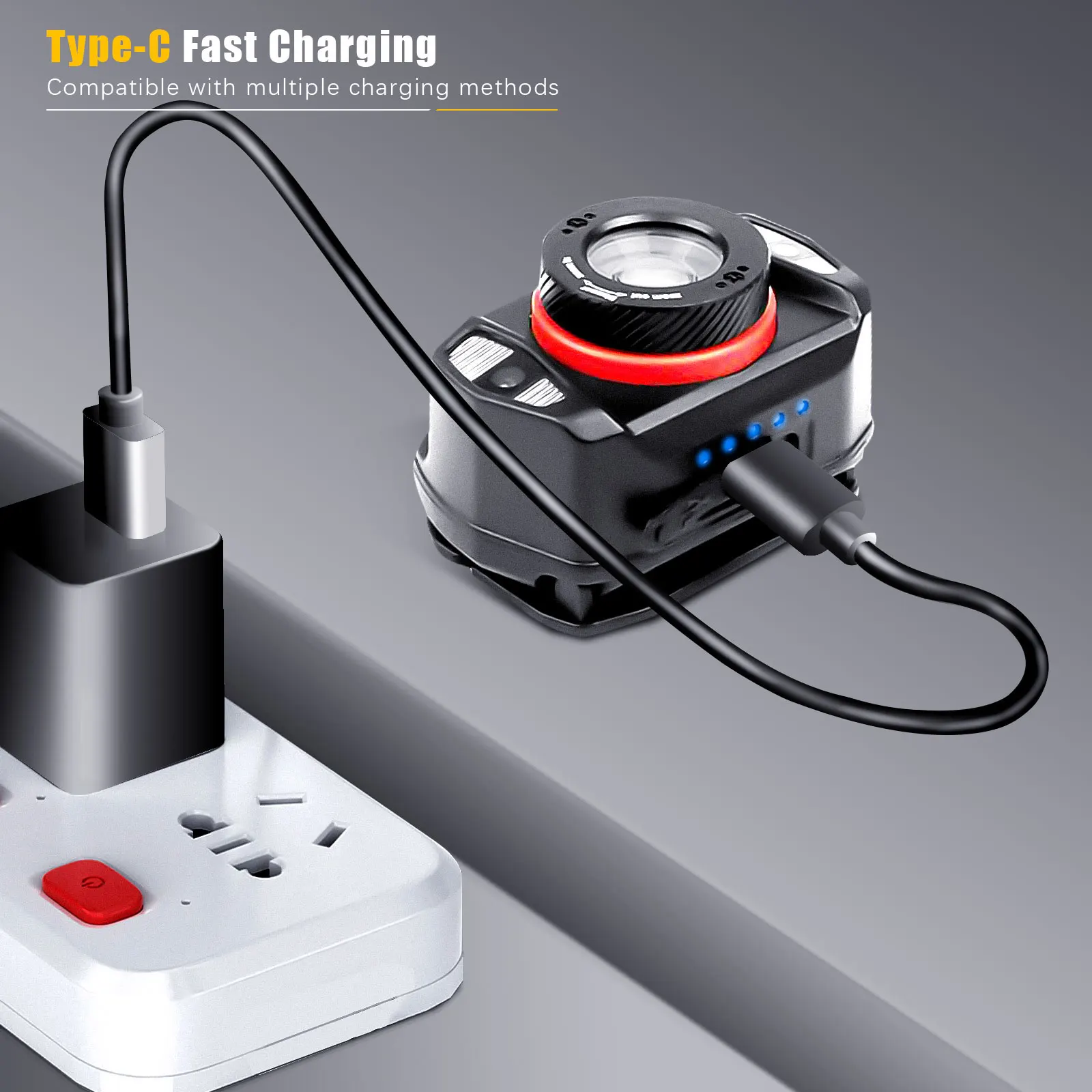 Linterna frontal USB Tipo C LED XPE para pesca nocturna - imagen 4