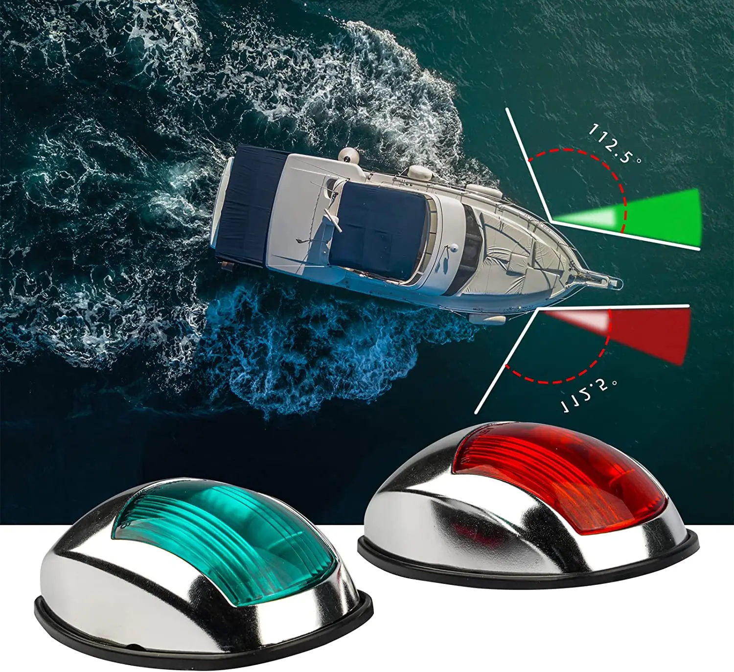 Luces de navegación para barco LED rojo y verde marino montaje Vertical 10-30 voltios USCG 2 NM 1 par (Plata de electroplaca al vacío) - imagen 5