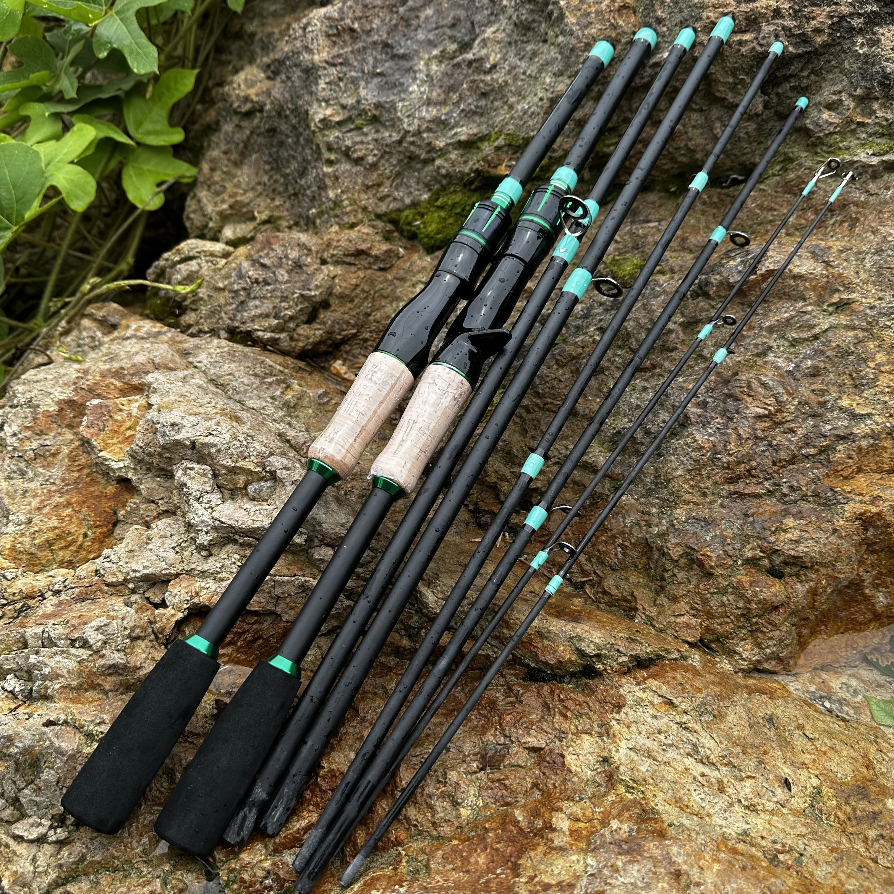 Caña de pescar de viaje de carbono súper dura, 1,8 M, 2,1 M, 4/5 secciones, caña giratoria ML Power Shore Casting para principiantes y niños - imagen 2