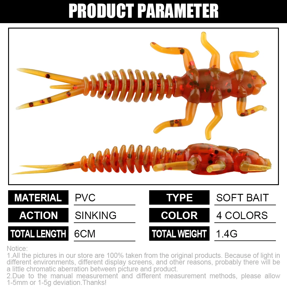 Spinpoler la Larva de la libélula cebo suave señuelo de pesca Mini gusano falso 6cm señuelo de pesca en roca Jerk Bass perca suave Leurre - imagen 3