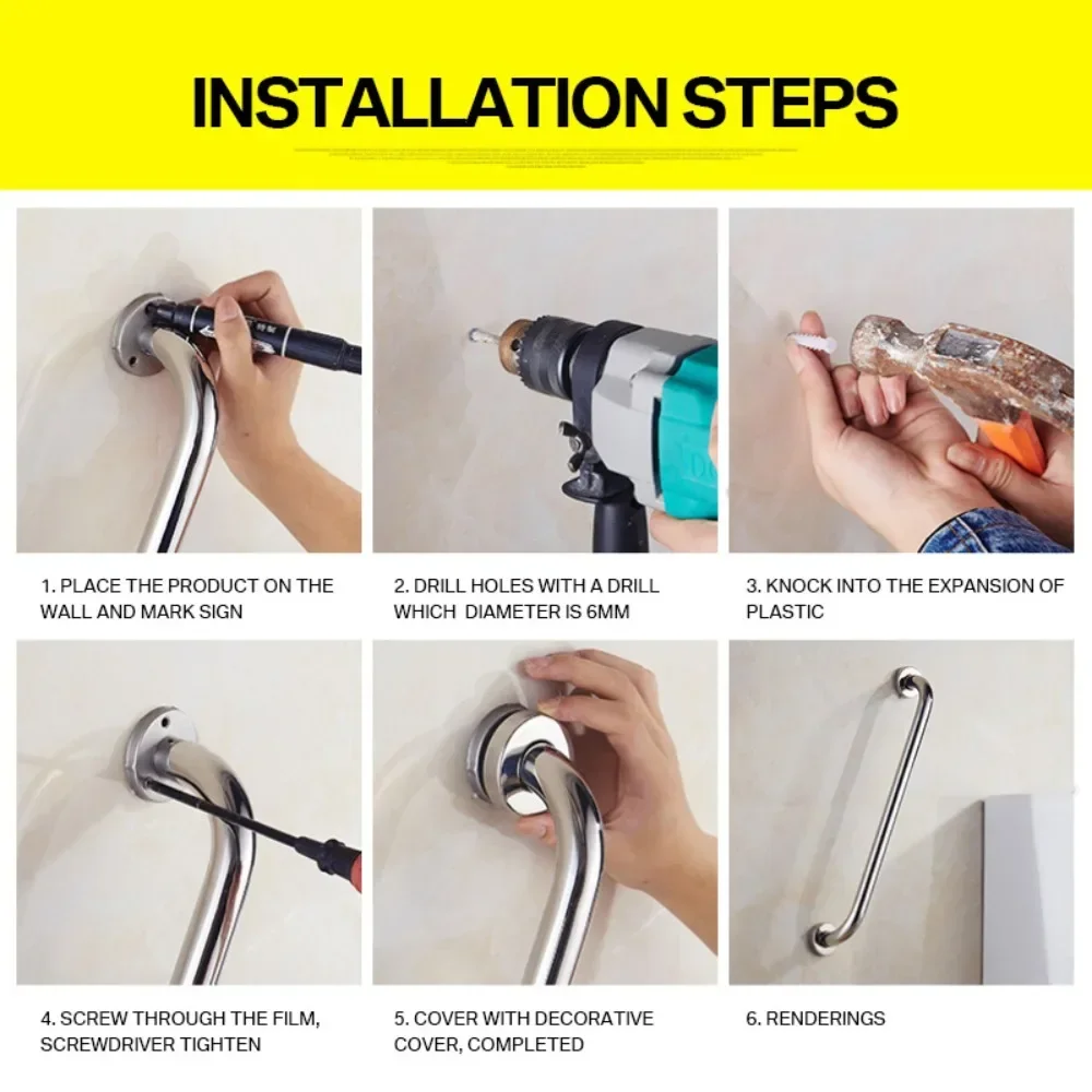 Barra de agarre de acero inoxidable para bañera y ducha, barandillas de seguridad sin barreras, manijas antideslizantes para ancianos y discapacitados, herramientas de baño - imagen 3